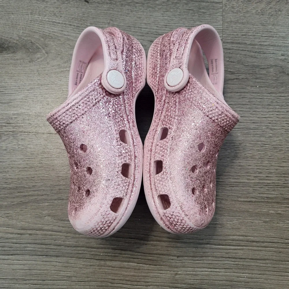Crocs Kids Classic Glitter Clog Pink Sparkle Shoes Girly Toddler Casual Size C11